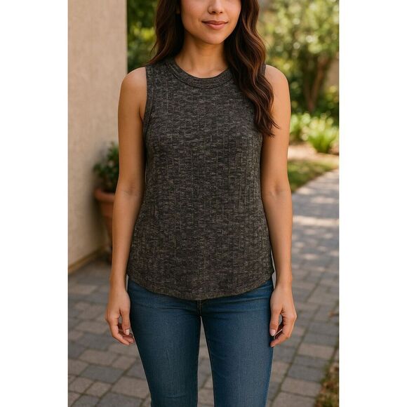 Banana Republic Gray Textured Knit Sleeveless Top | Size XS | High Neck Ribbed T - Picture 3 of 4